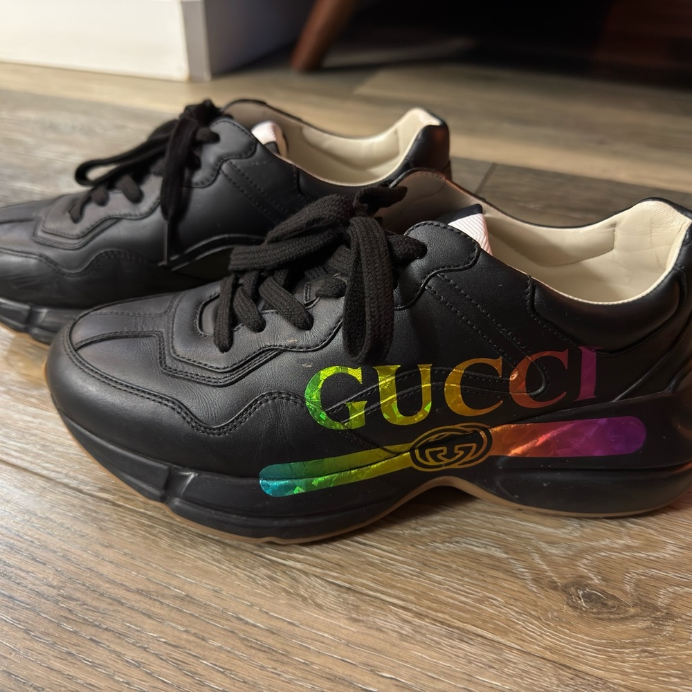 Gucci Black Sneakers with Holographic Logo and Gum Sole
